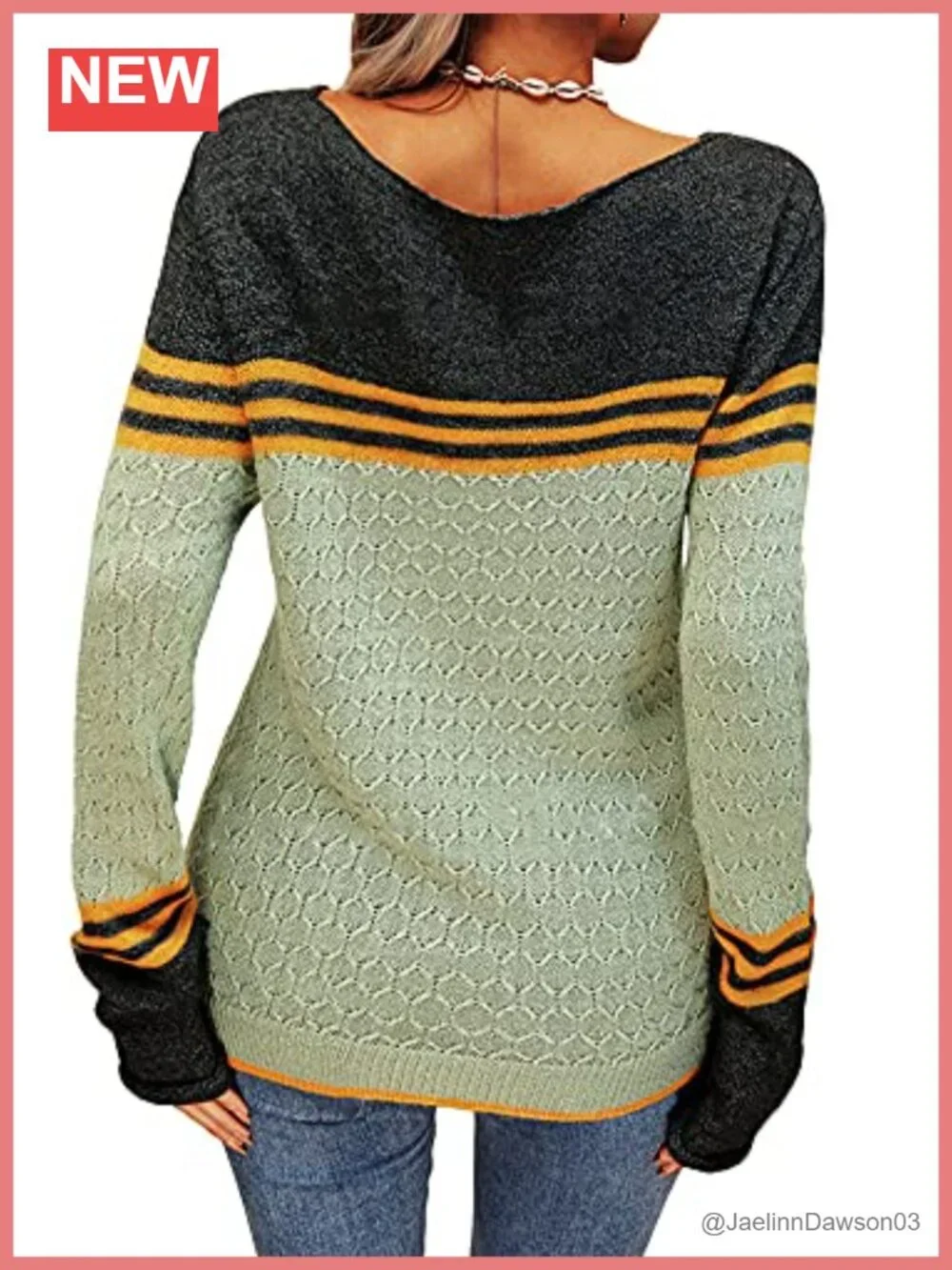 Grlasen Women's Colorblock Pullover Knit Sweater Round Neck Slim Fit